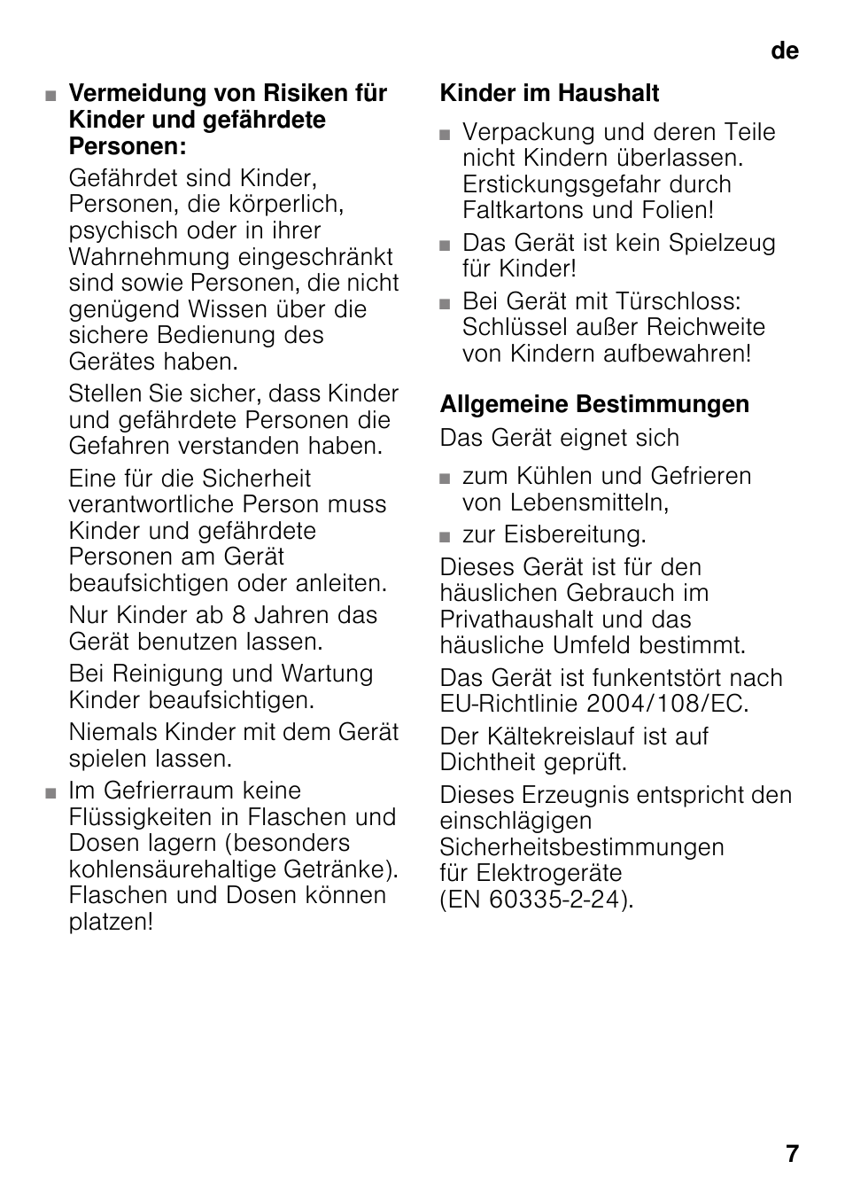 Kinder im haushalt, Allgemeine bestimmungen | Neff KI8423D30 User Manual | Page 7 / 105