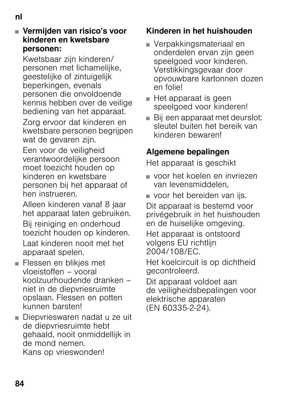 Kinderen in het huishouden, Algemene bepalingen | Neff KI8423D30 User Manual | Page 84 / 105