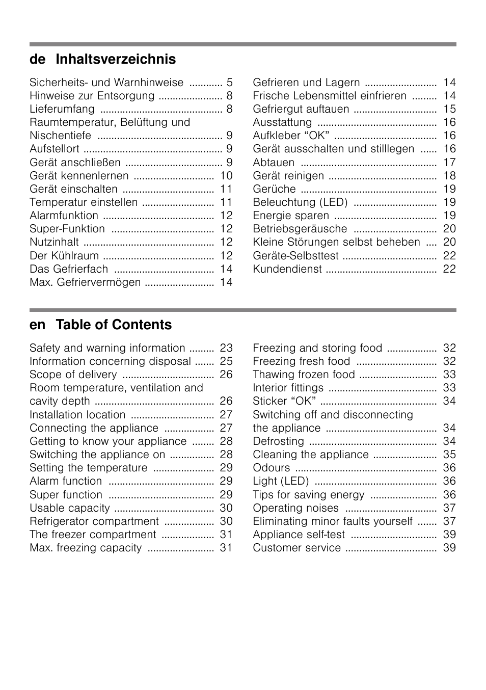 De inhaltsverzeichnis, En table of contents | Neff KI2823D30 User Manual | Page 2 / 101