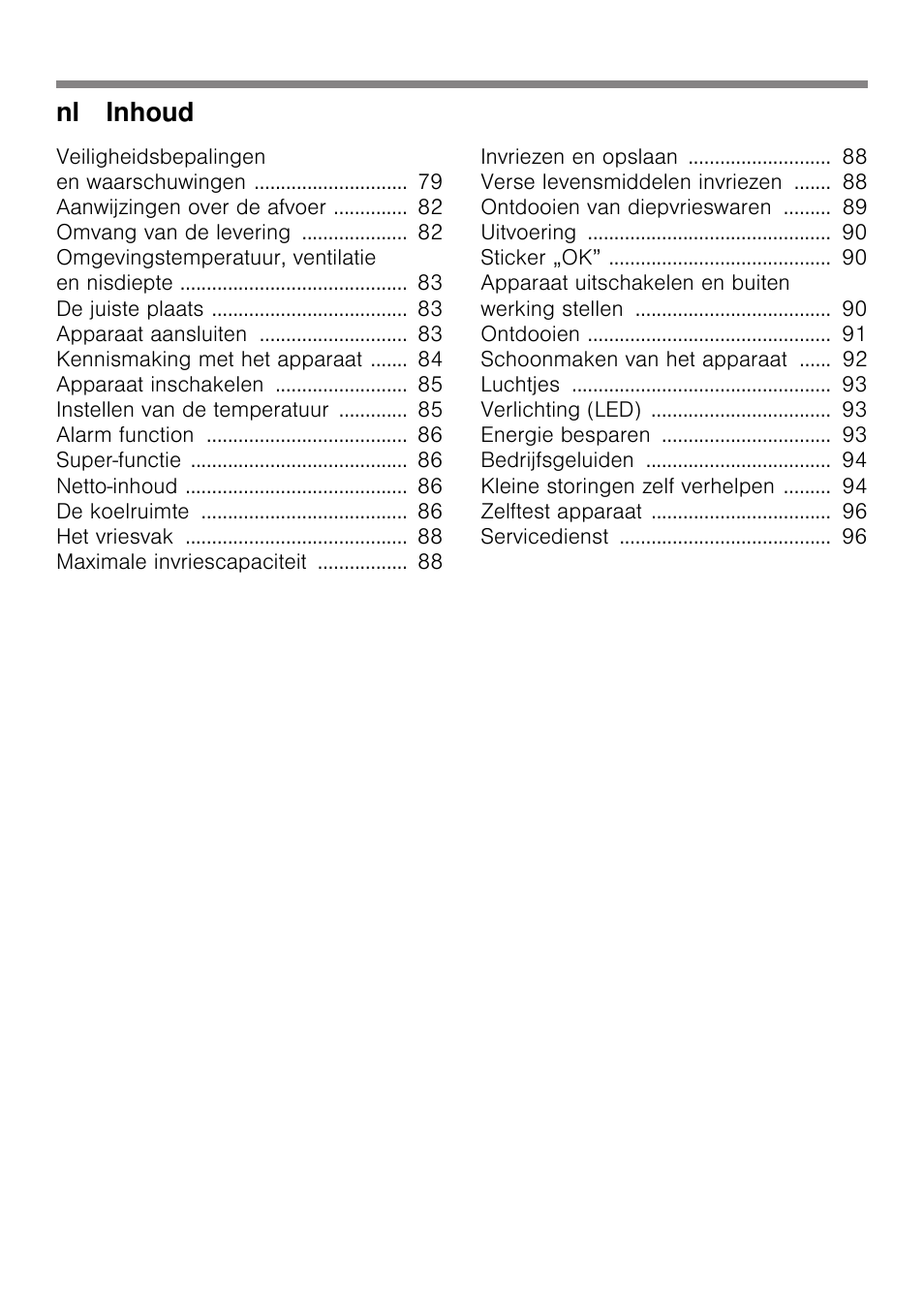 Nl inhoud | Neff KI2823D30 User Manual | Page 4 / 101