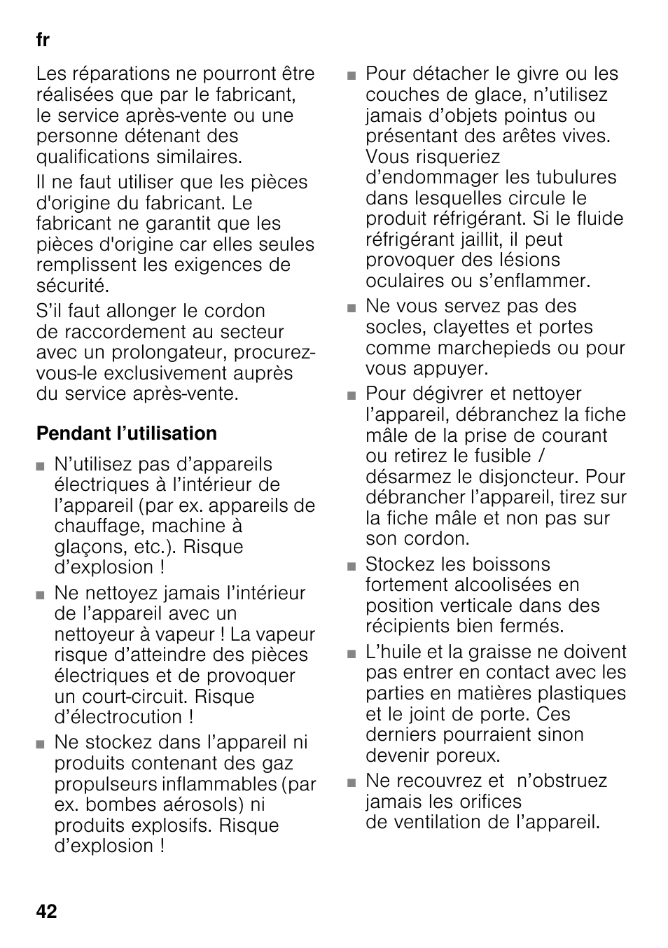 Pendant l’utilisation | Neff KI2823D30 User Manual | Page 42 / 101