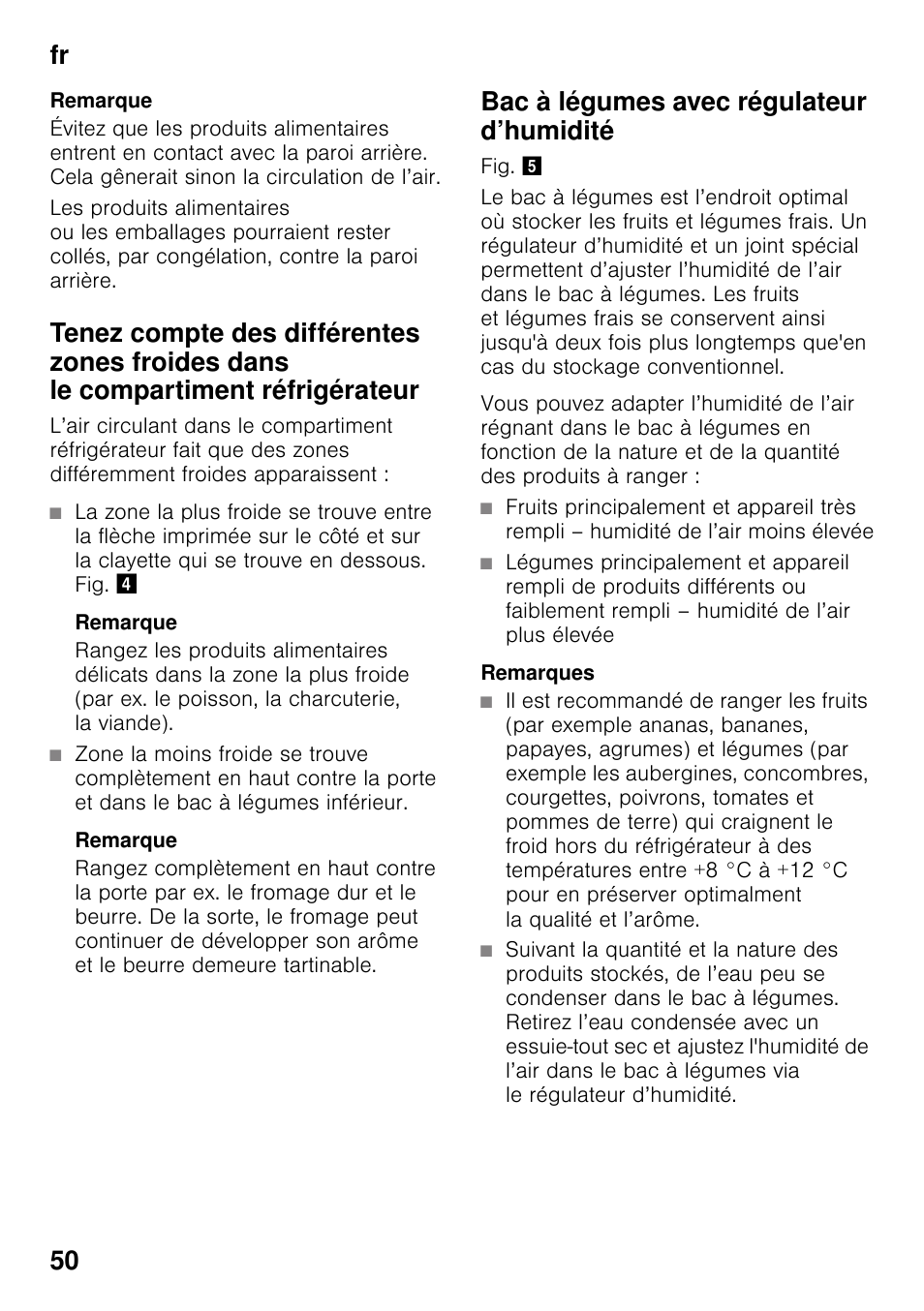 Bac à légumes avec régulateur d’humidité, Fr 50 | Neff KI2823D30 User Manual | Page 50 / 101