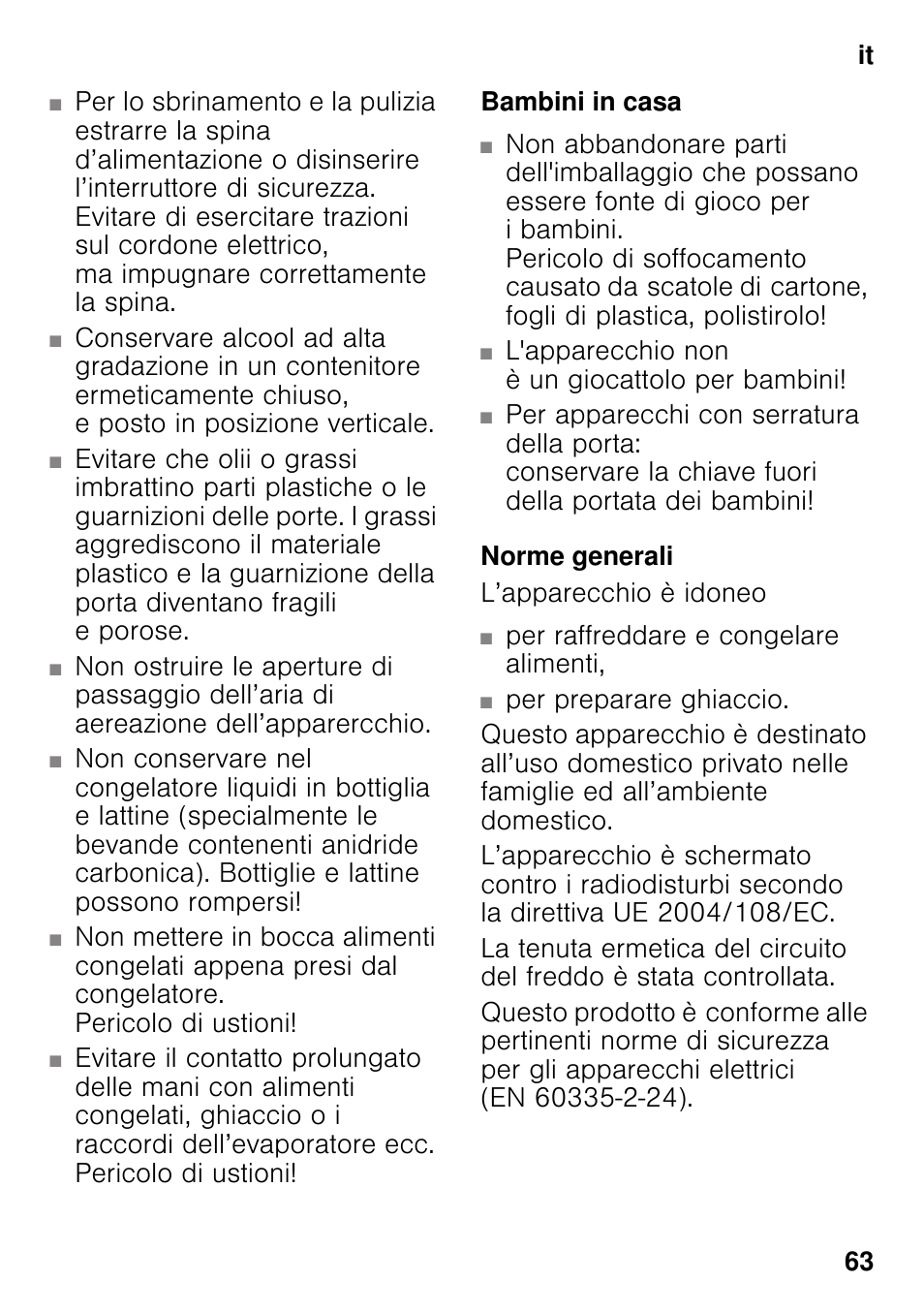 Bambini in casa, Norme generali | Neff KI2823D30 User Manual | Page 63 / 101