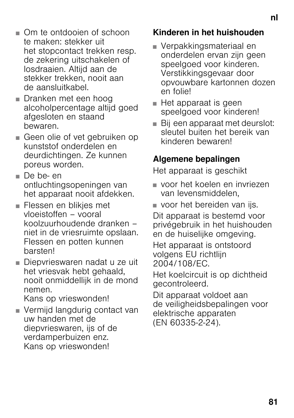 Kinderen in het huishouden, Algemene bepalingen | Neff KI2823D30 User Manual | Page 81 / 101