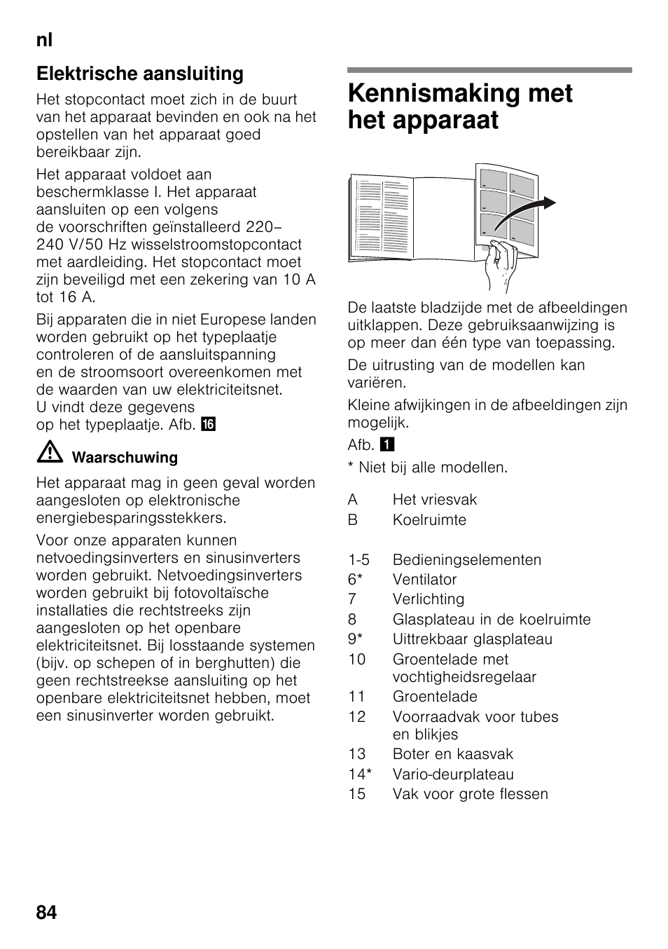 Elektrische aansluiting, Kennismaking met het apparaat, Nl 84 elektrische aansluiting | Neff KI2823D30 User Manual | Page 84 / 101