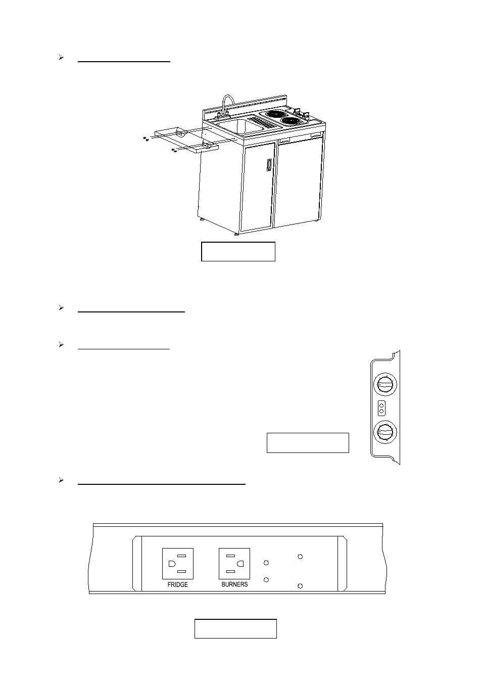 Installation of side tray, Operating your refrigerator, Operating your burners | Directions for use of electrical connection, Operating your compact kitchen, Figure no. 9 figure no. 10 figure no. 8 | Avanti CK36-1 User Manual | Page 12 / 24