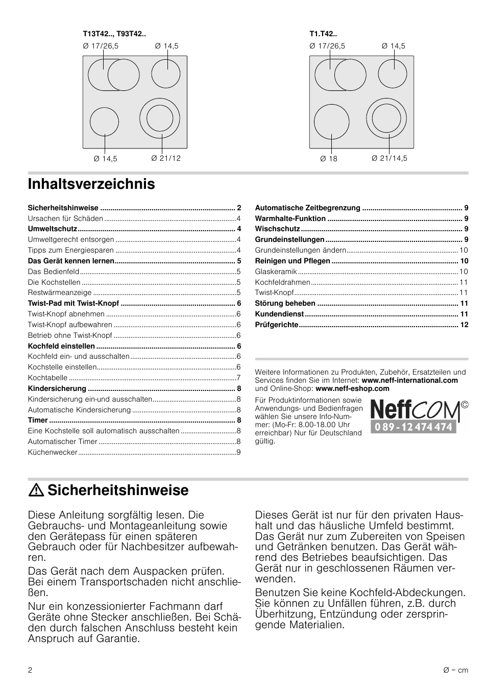 Neff T93T42N2MK User Manual | Page 2 / 52