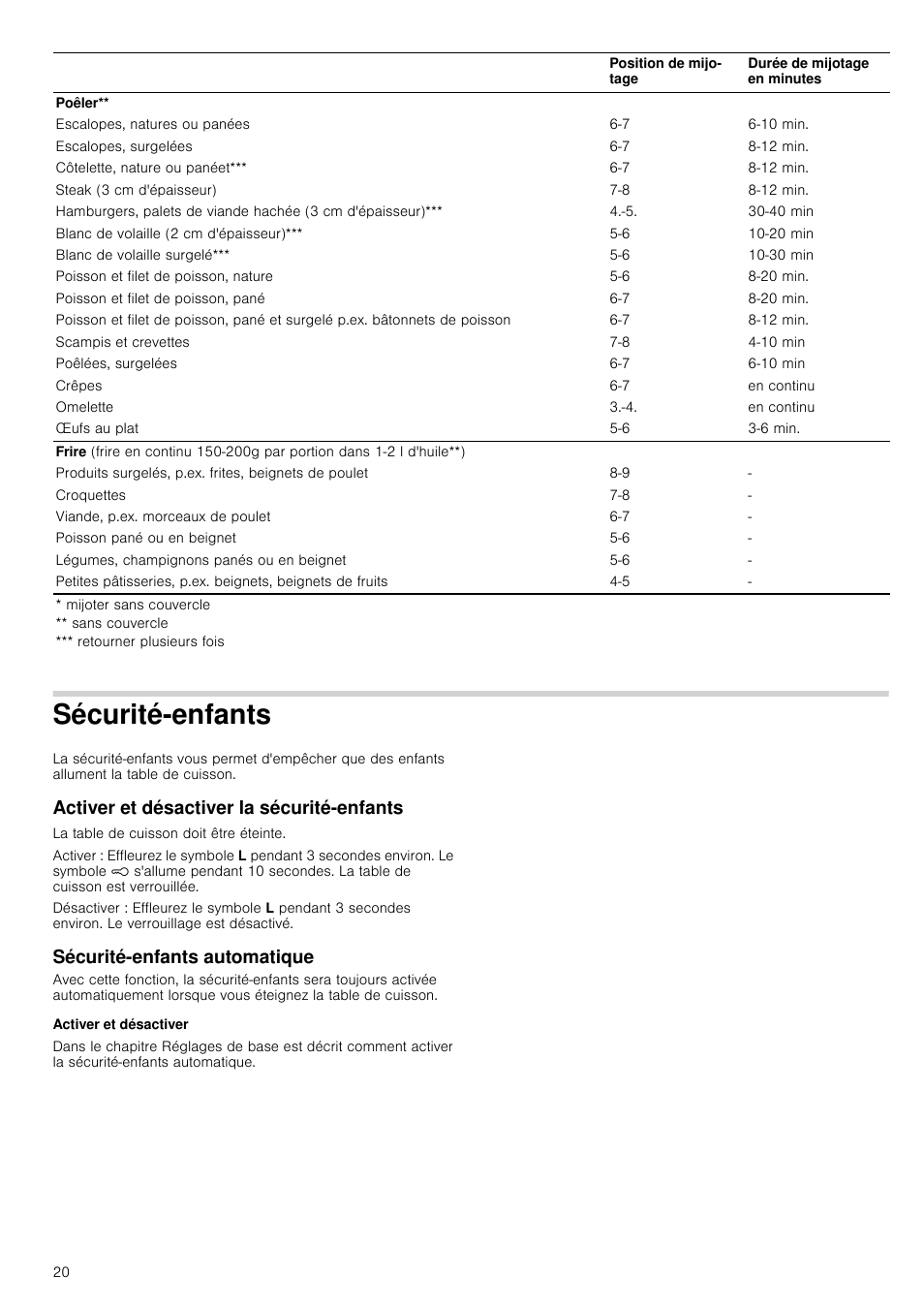 Sécurité­enfants, Activer et désactiver la sécurité­enfants, Sécurité­enfants automatique | Activer et désactiver, Enfants | Neff T93T42N2MK User Manual | Page 20 / 52