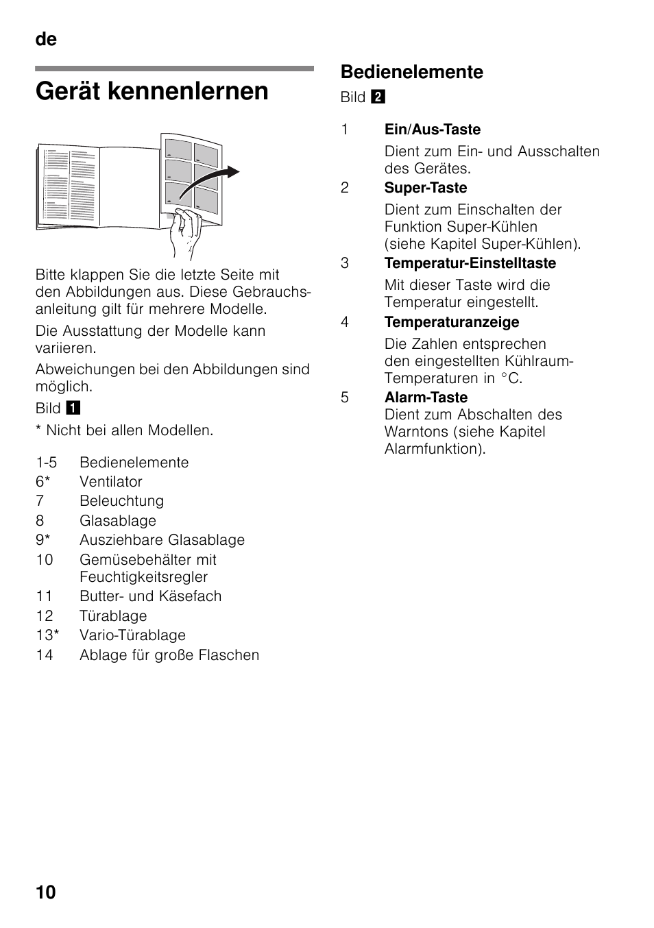 Gerät kennenlernen, Bedienelemente, De 10 | Neff KI2223D40 User Manual | Page 10 / 83
