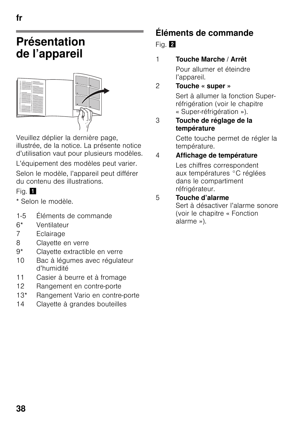 Présentation de l’appareil, Éléments de commande, Fr 38 | Neff KI2223D40 User Manual | Page 38 / 83