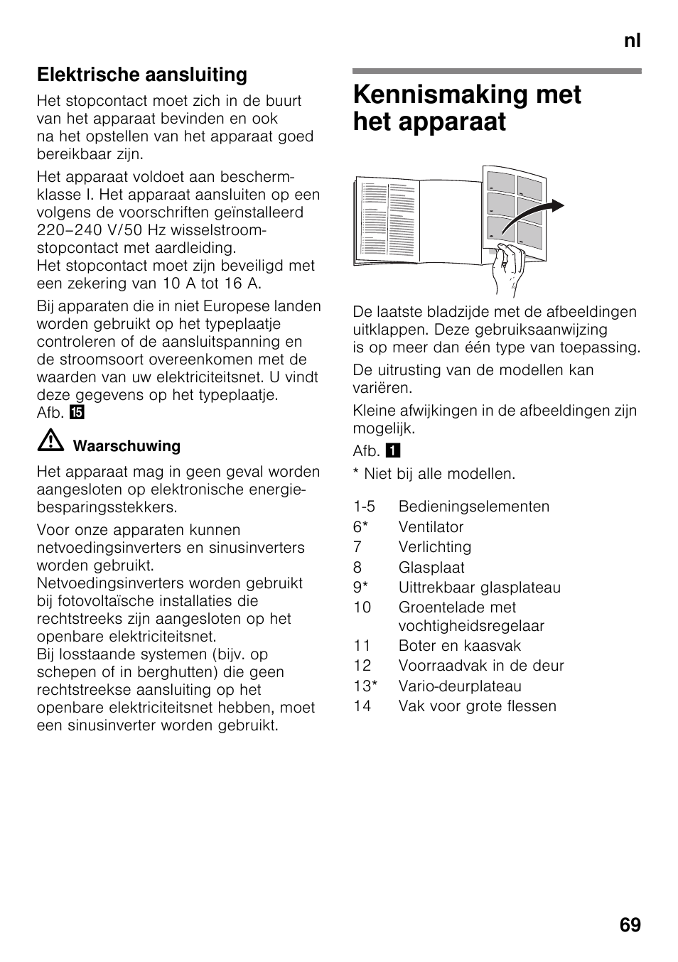 Elektrische aansluiting, Kennismaking met het apparaat, Nl 69 elektrische aansluiting | Neff KI2223D40 User Manual | Page 69 / 83