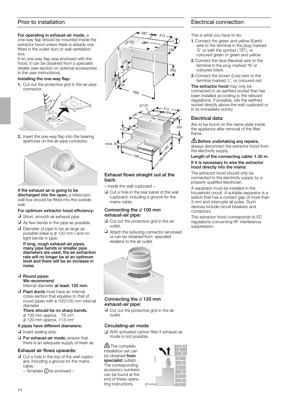 Prior to installation, Electrical connection | Neff D4654X0 User Manual | Page 14 / 56