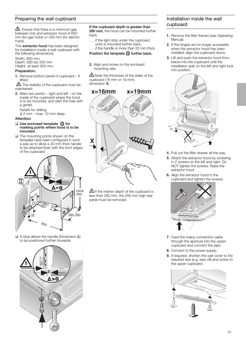Xx=16mm x=19mm | Neff D4654X0 User Manual | Page 15 / 56
