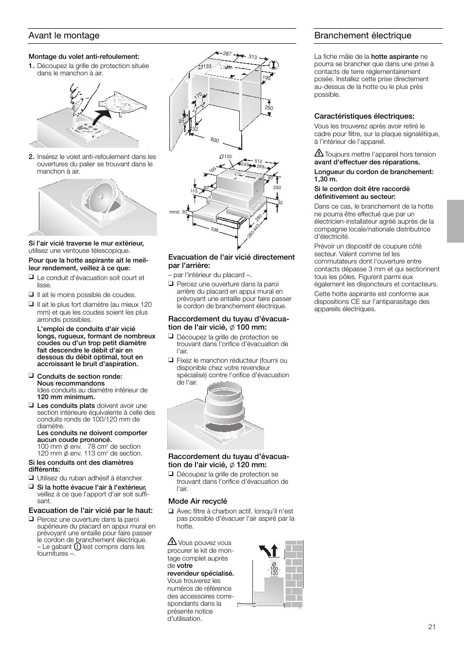Avant le montage, Branchement électrique | Neff D4654X0 User Manual | Page 21 / 56
