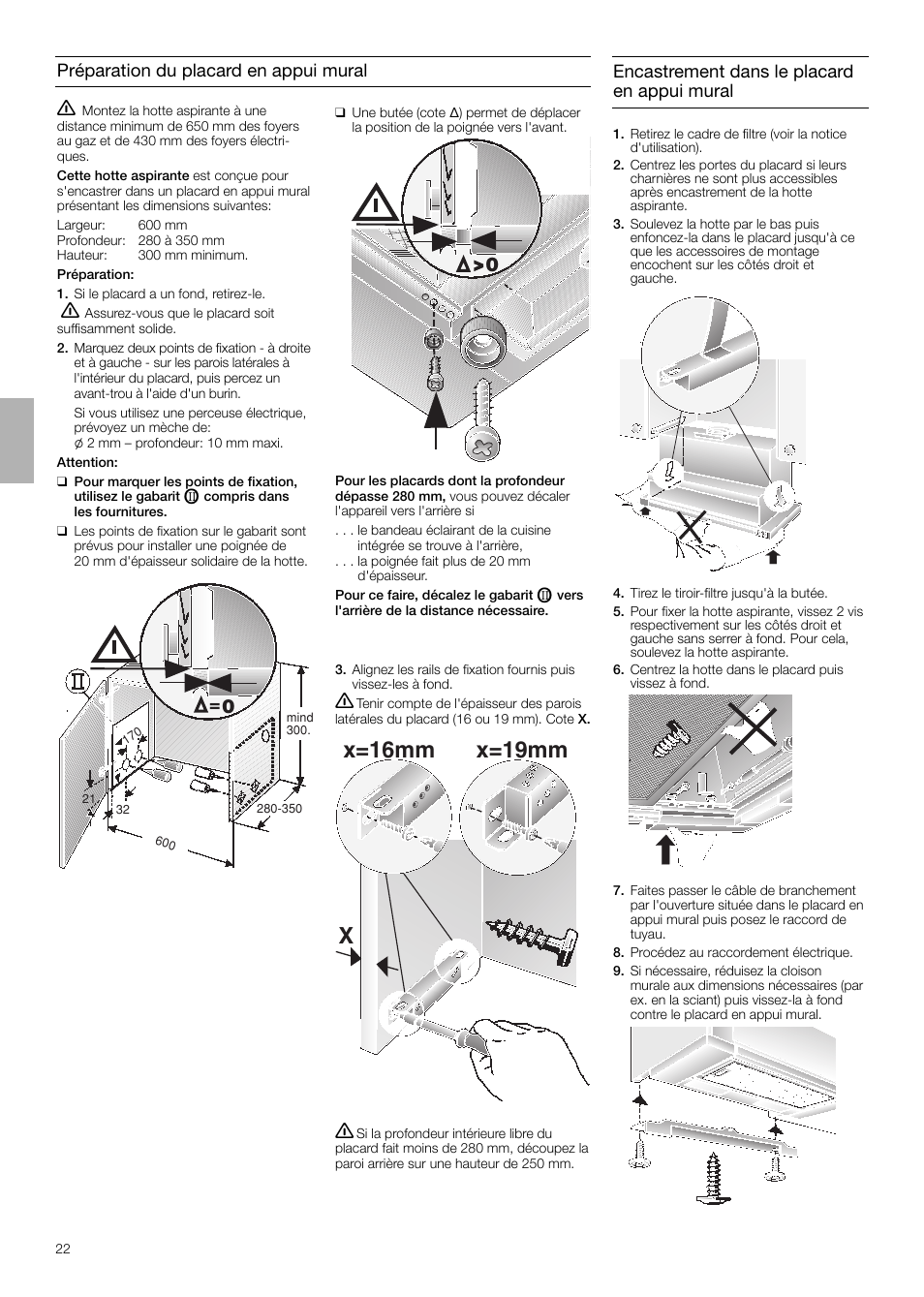 Xx=16mm x=19mm | Neff D4654X0 User Manual | Page 22 / 56