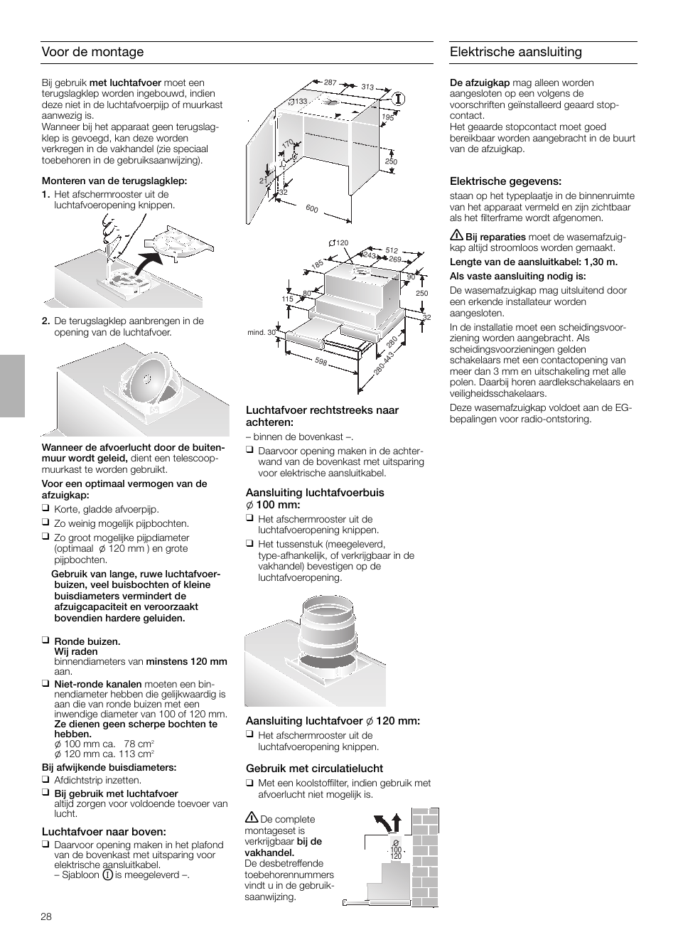 Voor de montage, Elektrische aansluiting | Neff D4654X0 User Manual | Page 28 / 56