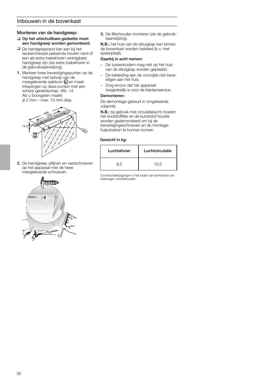 Inbouwen in de bovenkast | Neff D4654X0 User Manual | Page 30 / 56