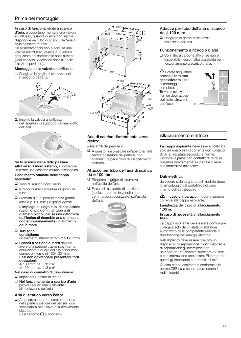Prima del montaggio, Allacciamento elettrico | Neff D4654X0 User Manual | Page 35 / 56
