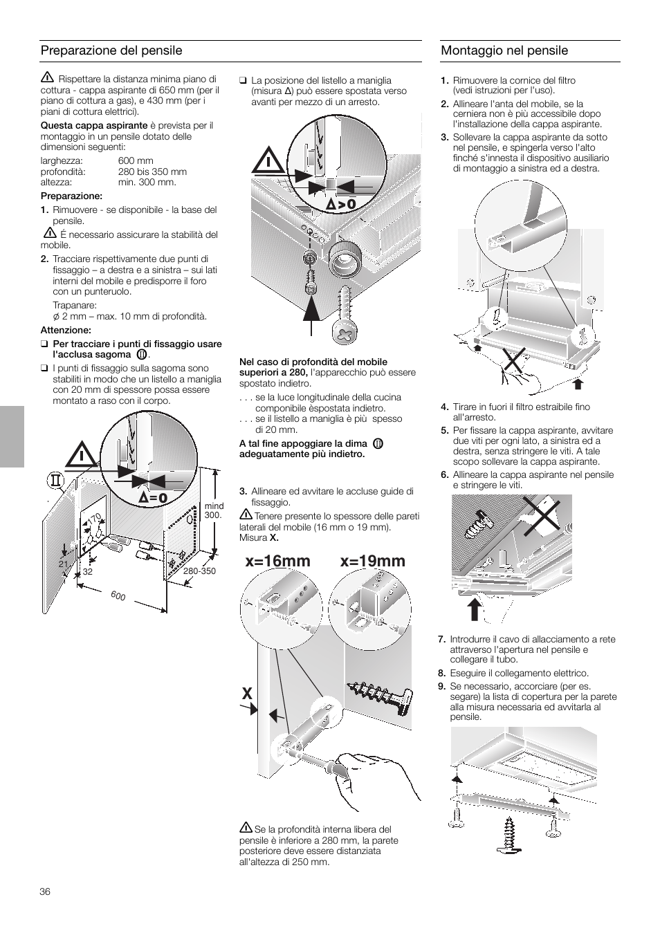 Xx=16mm x=19mm | Neff D4654X0 User Manual | Page 36 / 56