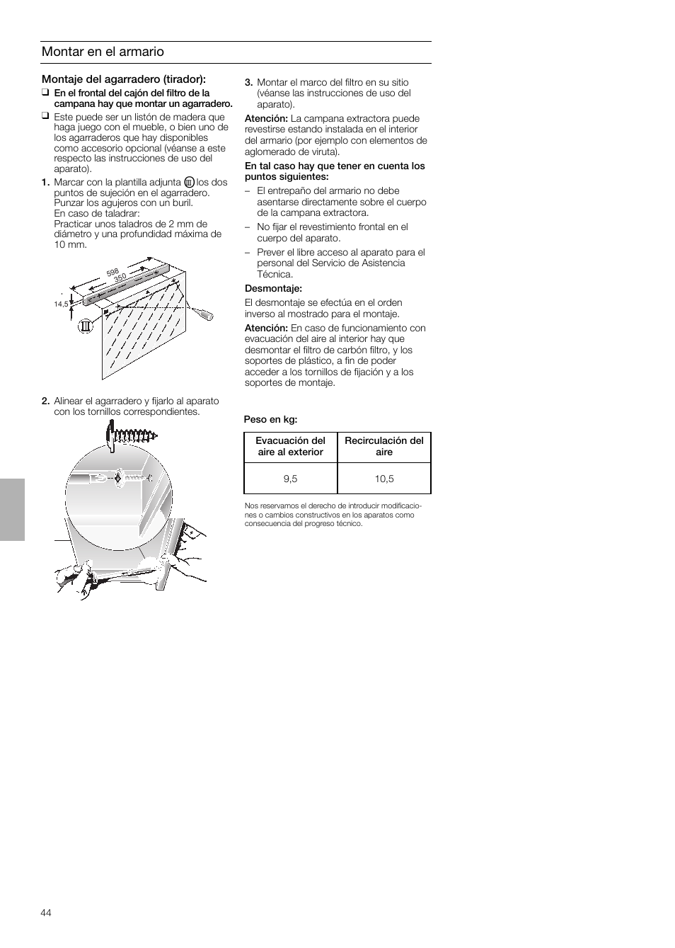 Montar en el armario | Neff D4654X0 User Manual | Page 44 / 56