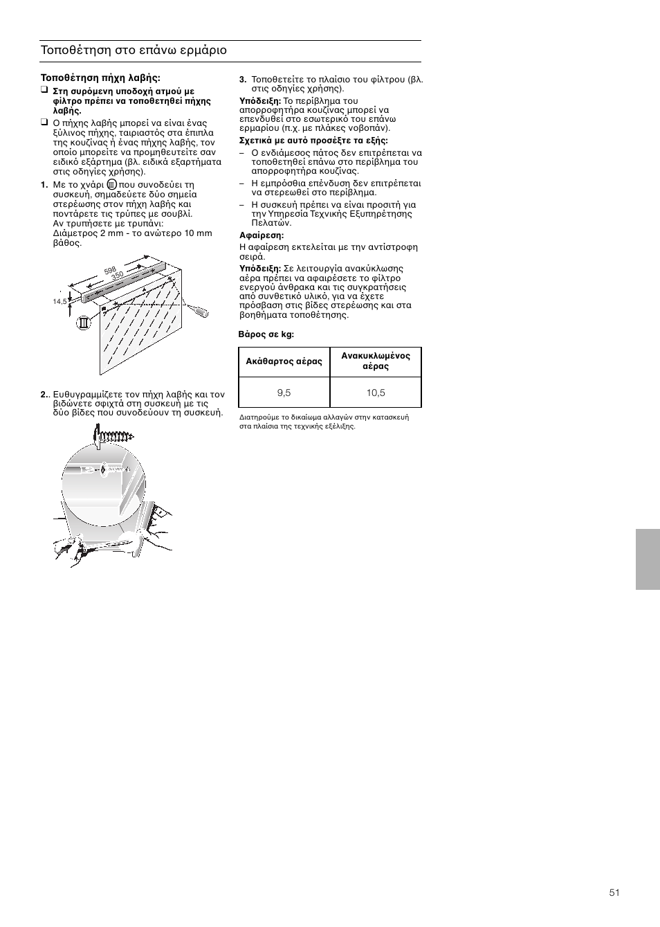 Τοποθέτηση στο επάνω ερµάριο | Neff D4654X0 User Manual | Page 51 / 56