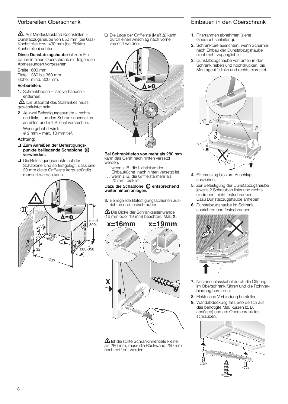 Xx=16mm x=19mm | Neff D4654X0 User Manual | Page 8 / 56