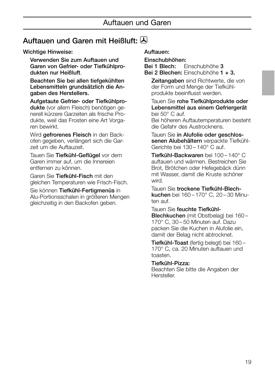 Auftauen und garen auftauen und garen mit heißluft | Neff B132 User Manual | Page 19 / 124