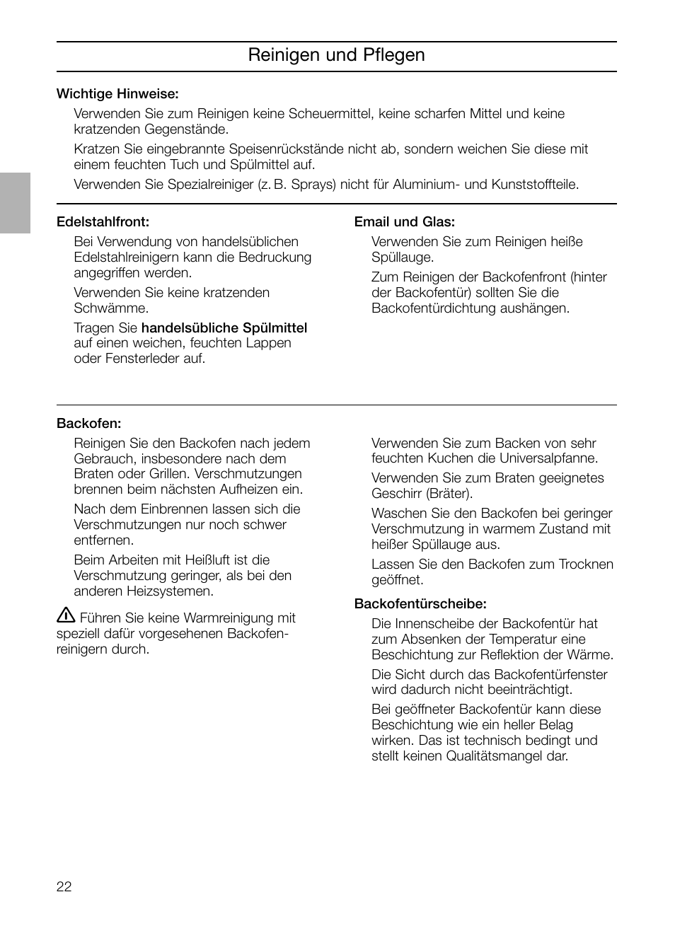 Reinigen und pflegen | Neff B132 User Manual | Page 22 / 124