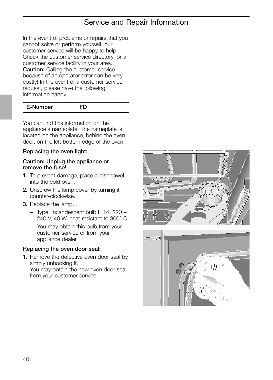 Service and repair information | Neff B132 User Manual | Page 40 / 124