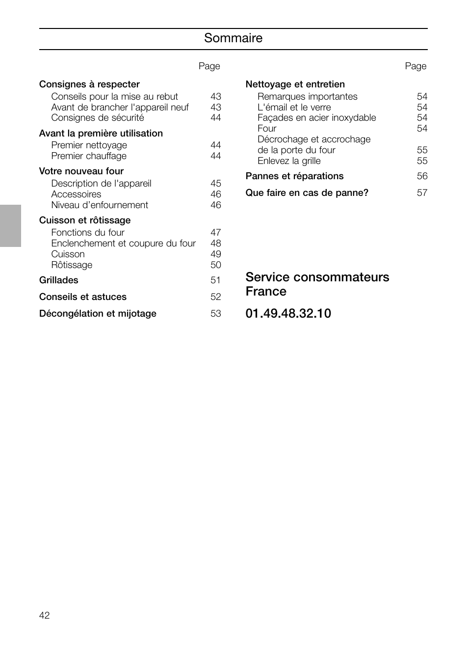 Sommaire | Neff B132 User Manual | Page 42 / 124