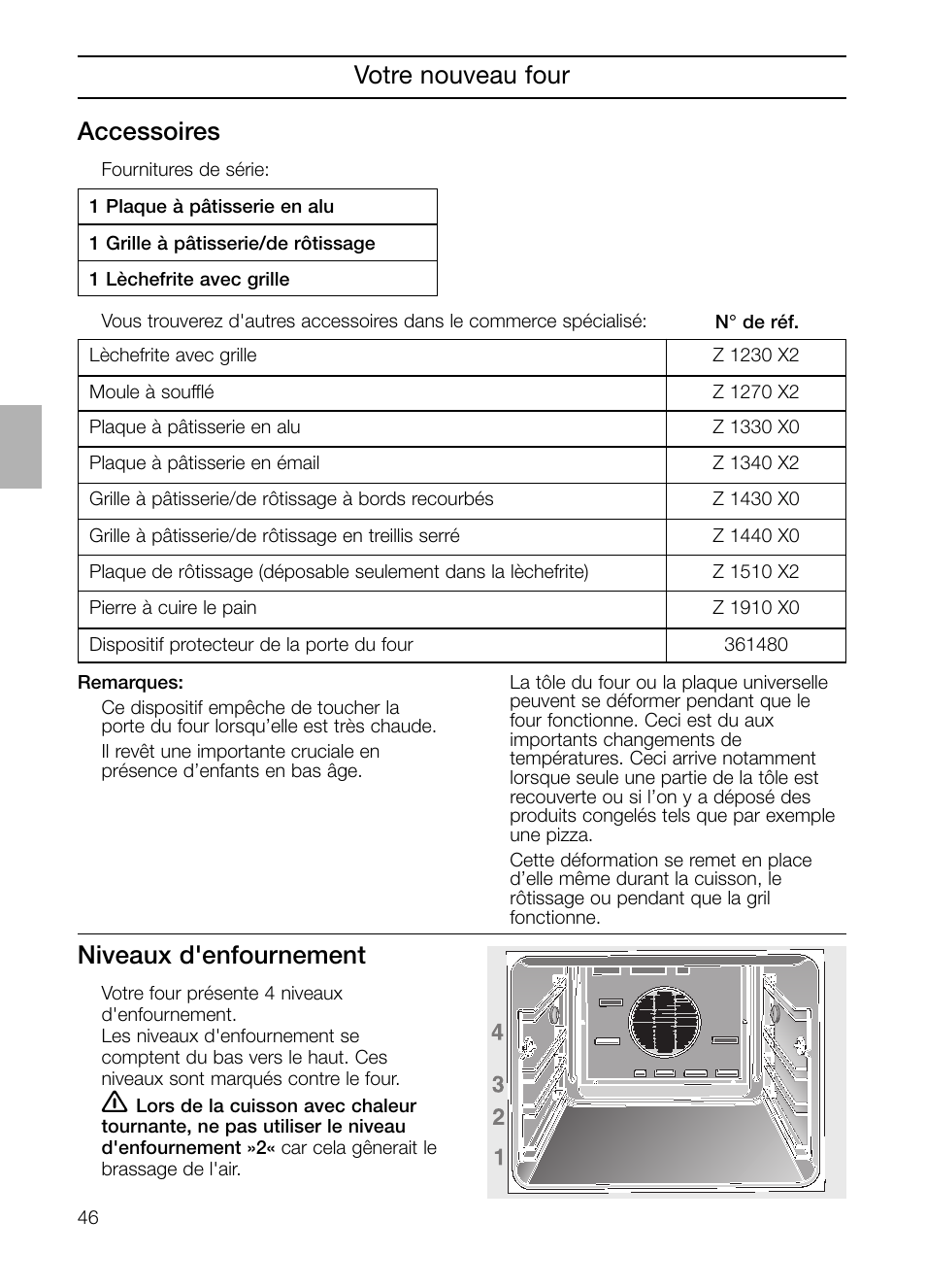 Votre nouveau four accessoires, Niveaux d'enfournement | Neff B132 User Manual | Page 46 / 124