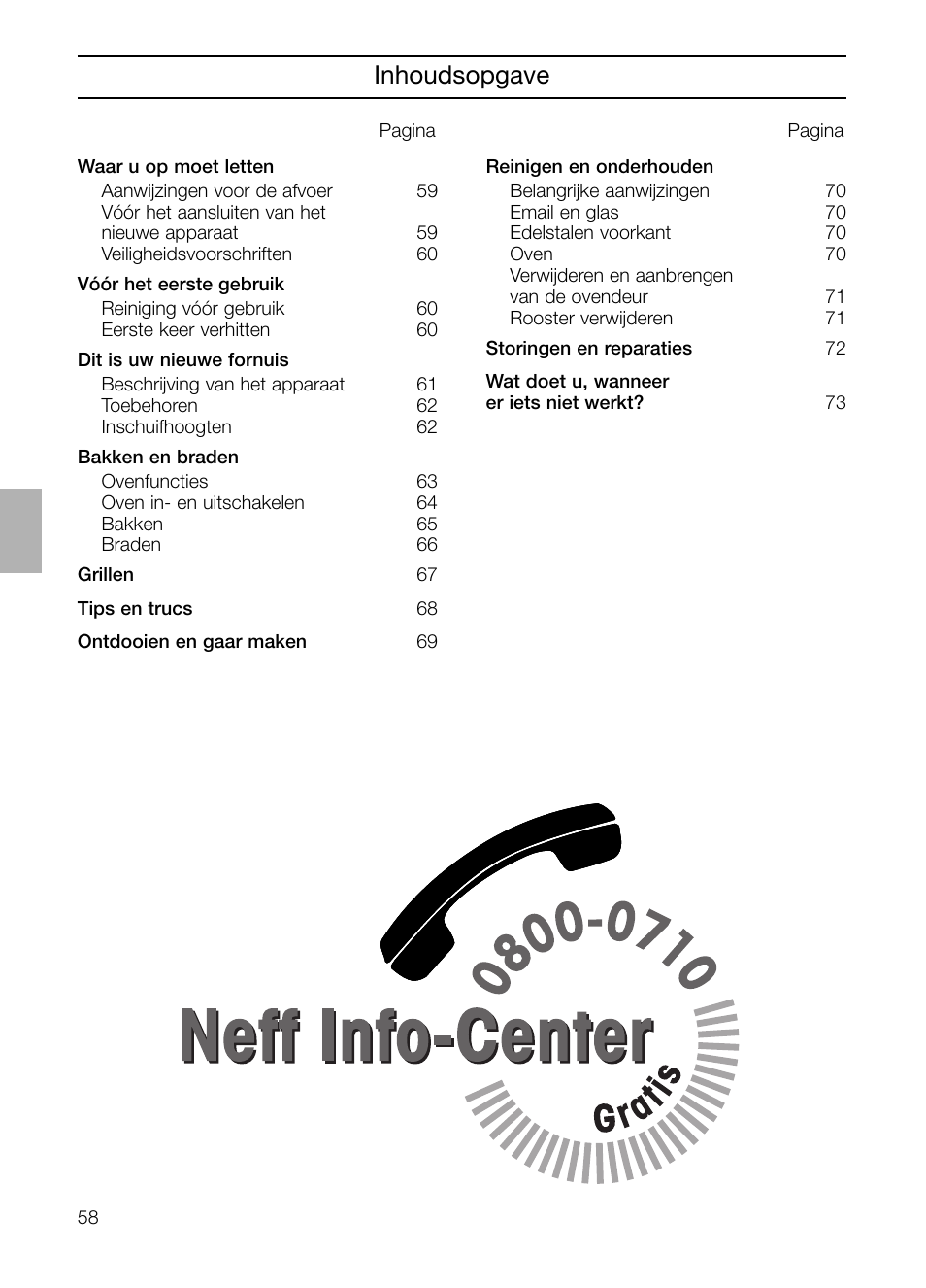 Inhoudsopgave | Neff B132 User Manual | Page 58 / 124
