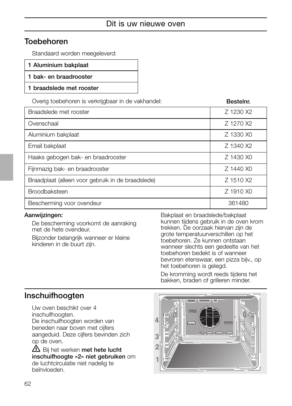 Dit is uw nieuwe oven toebehoren, Inschuifhoogten | Neff B132 User Manual | Page 62 / 124