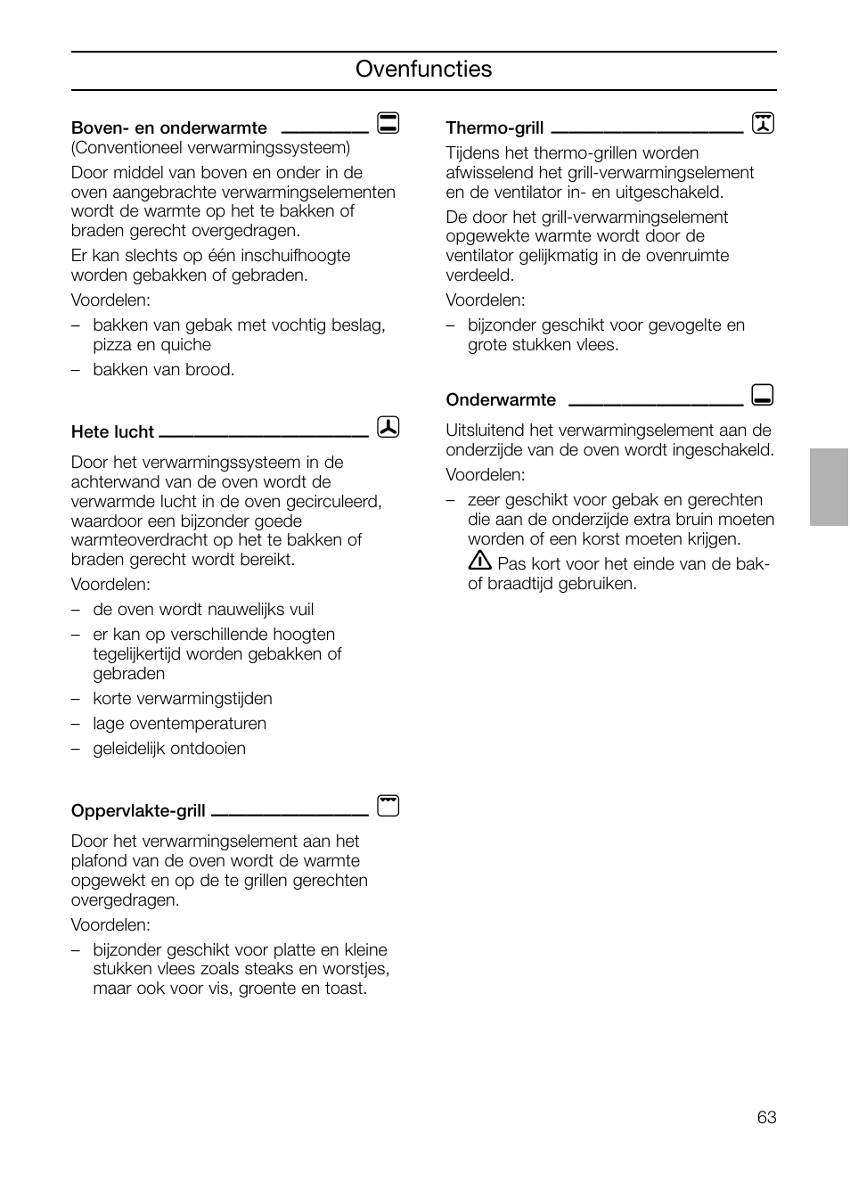 Ovenfuncties | Neff B132 User Manual | Page 63 / 124