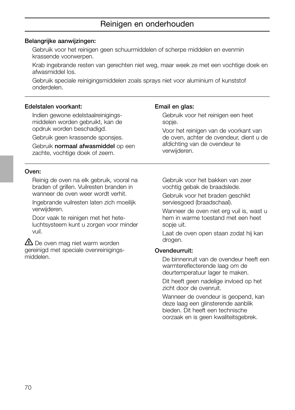 Reinigen en onderhouden | Neff B132 User Manual | Page 70 / 124