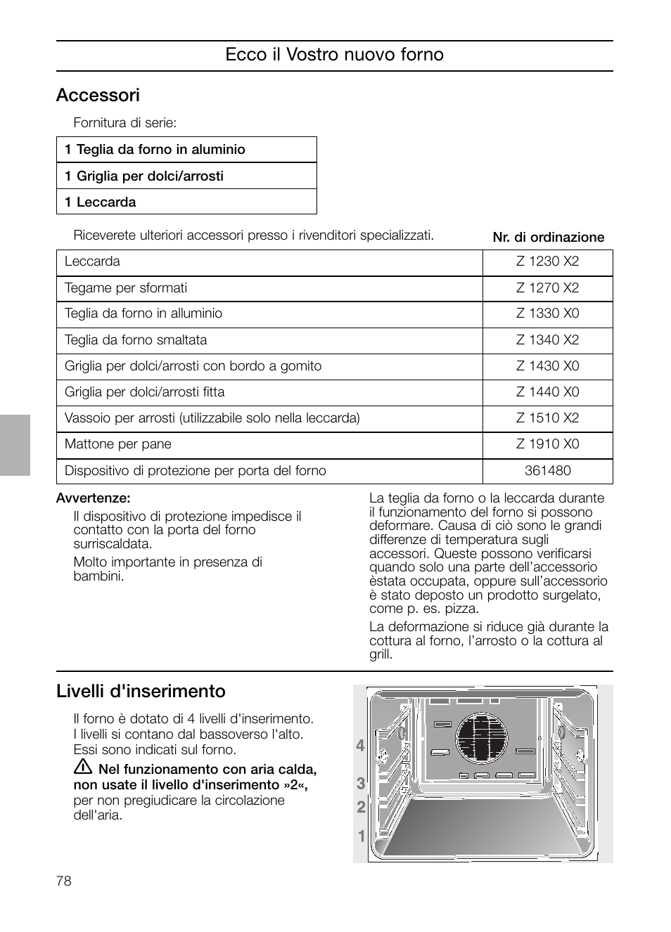 Ecco il vostro nuovo forno accessori, Livelli d'inserimento | Neff B132 User Manual | Page 78 / 124