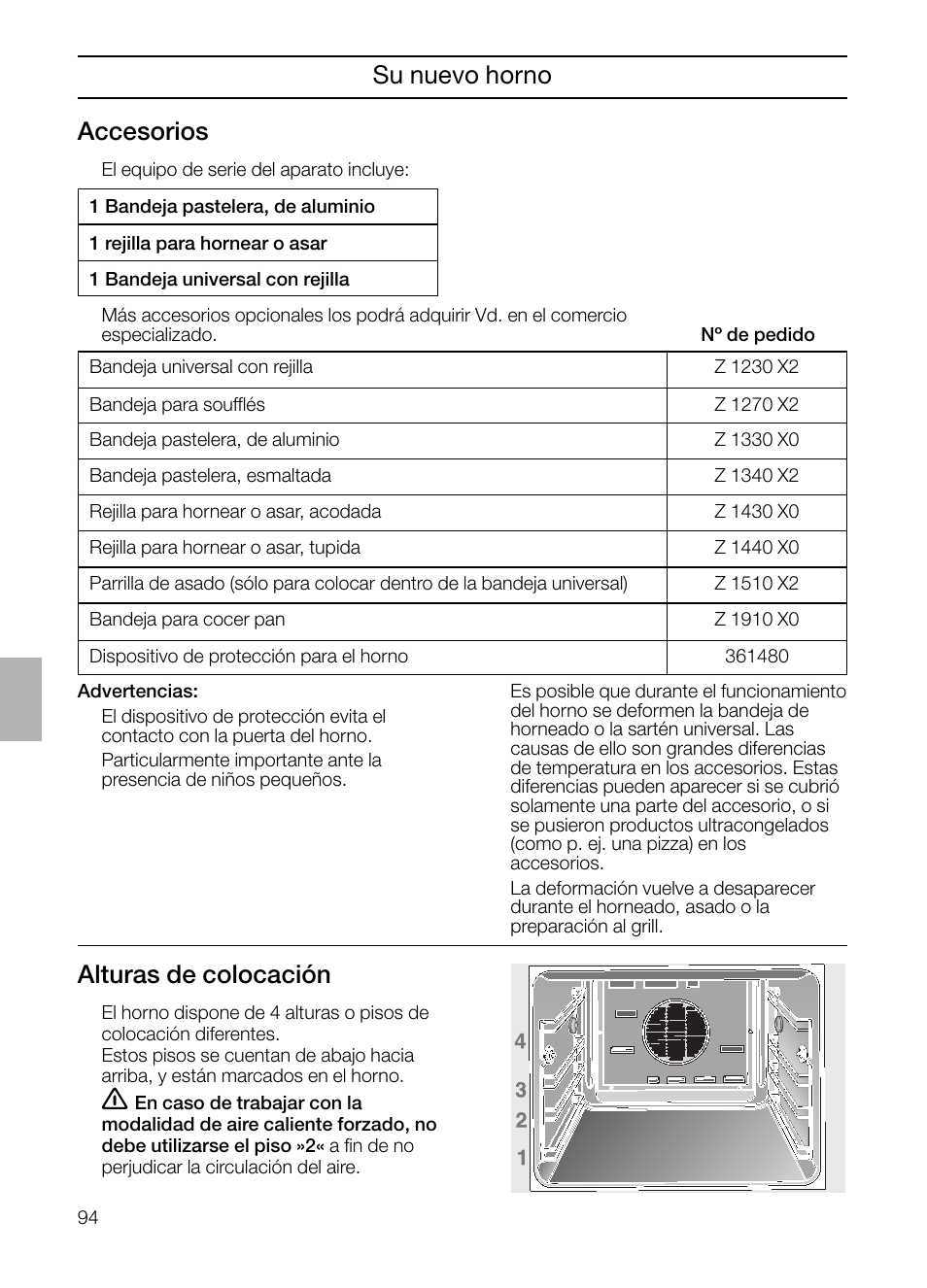 Su nuevo horno accesorios, Alturas de colocación | Neff B132 User Manual | Page 94 / 124