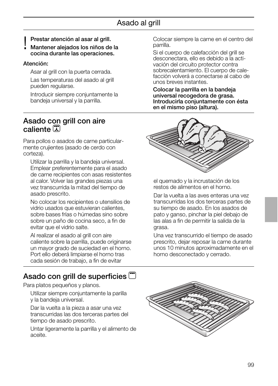 Asado al grill asado con grill de superficies, Asado con grill con aire caliente | Neff B132 User Manual | Page 99 / 124