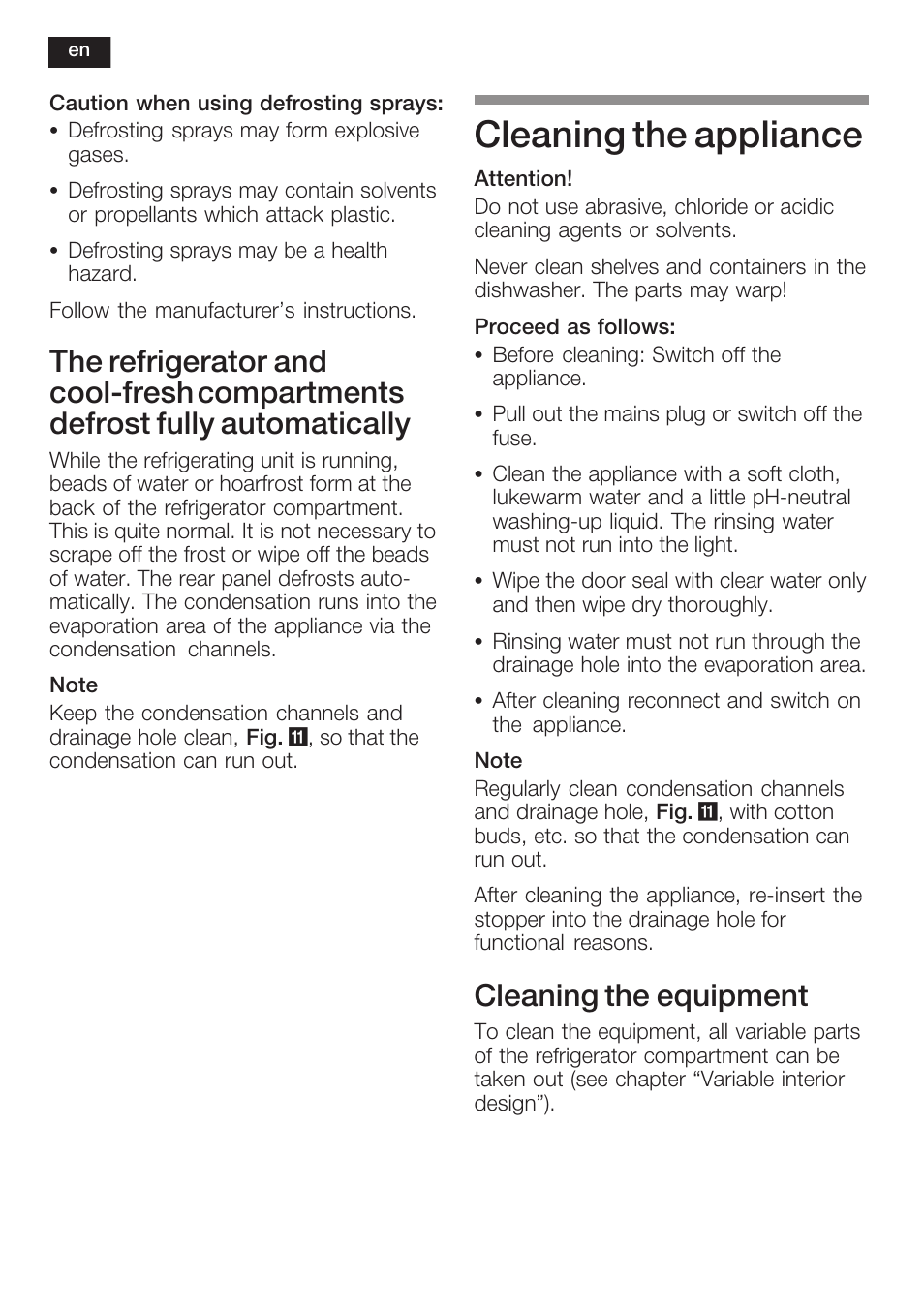 Cleaning the appliance, Cleaning the equipment | Neff K8225X0 User Manual | Page 34 / 104