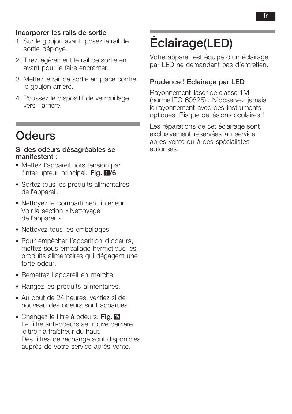 Éclairage, Odeurs, Led) | Neff K8225X0 User Manual | Page 55 / 104