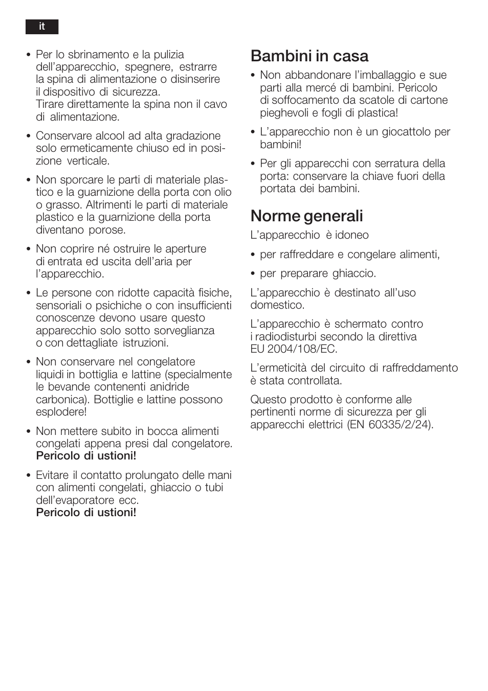 Bambini in casa, Norme generali | Neff K8225X0 User Manual | Page 62 / 104