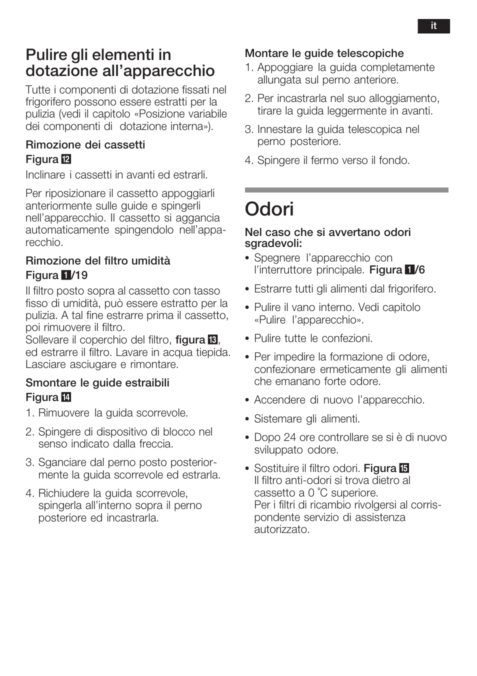 Odori, Pulire gli elementi in dotazione all'apparecchio | Neff K8225X0 User Manual | Page 75 / 104