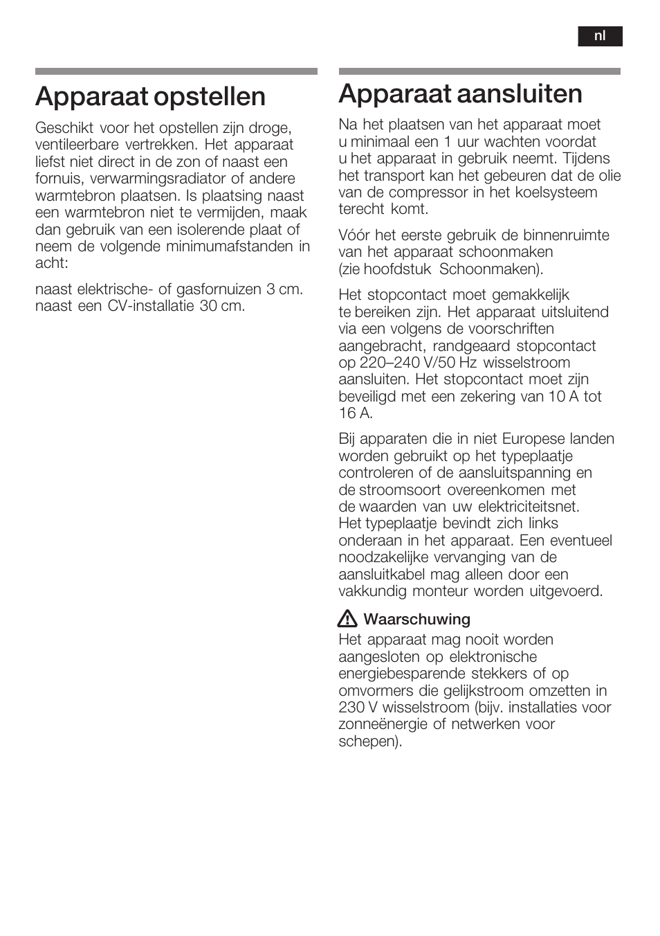 Apparaat opstellen, Apparaat aansluiten | Neff K8225X0 User Manual | Page 83 / 104