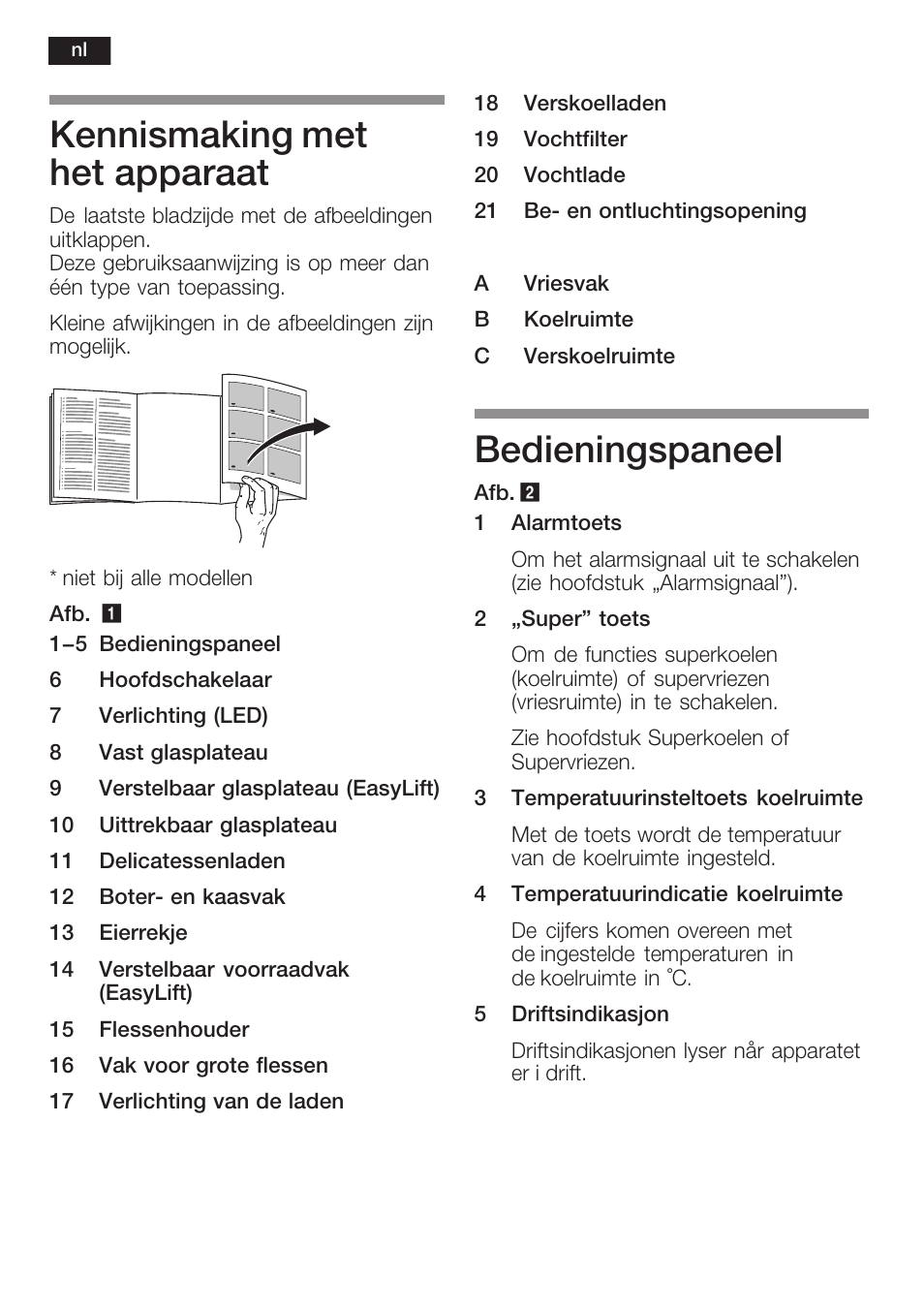 Kennismaking met het apparaat, Bedieningspaneel | Neff K8225X0 User Manual | Page 84 / 104