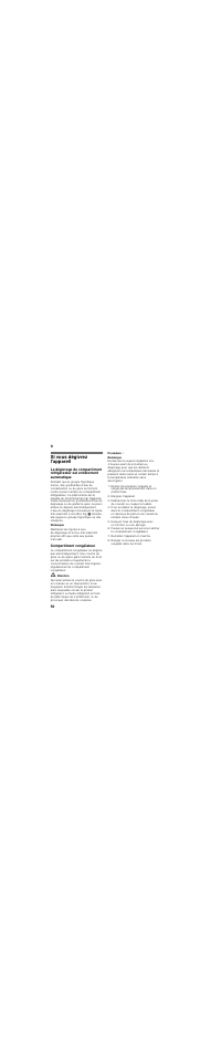 Si vous dégivrez l'appareil, Remarque, Compartiment congélateur | M attention, Procédure | Neff K3664X8 User Manual | Page 50 / 95