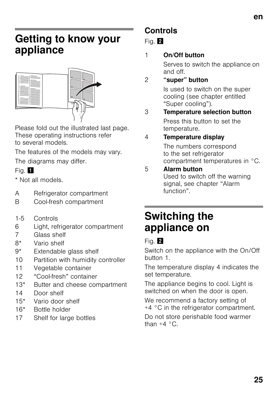 Getting to know your appliance, Controls, Switching the appliance on | En 25 | Neff KI8513D30 User Manual | Page 25 / 87