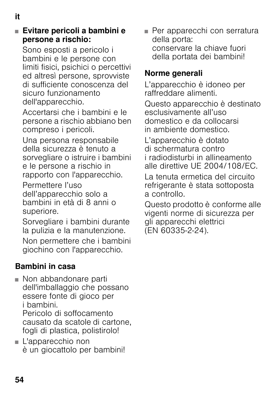 Bambini in casa, Norme generali | Neff KI8513D30 User Manual | Page 54 / 87
