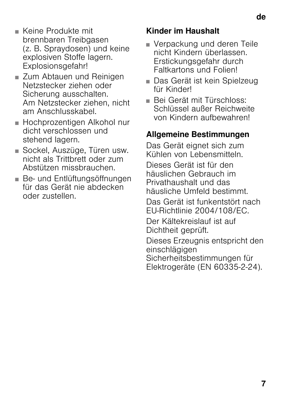 Kinder im haushalt, Allgemeine bestimmungen | Neff KI8513D30 User Manual | Page 7 / 87