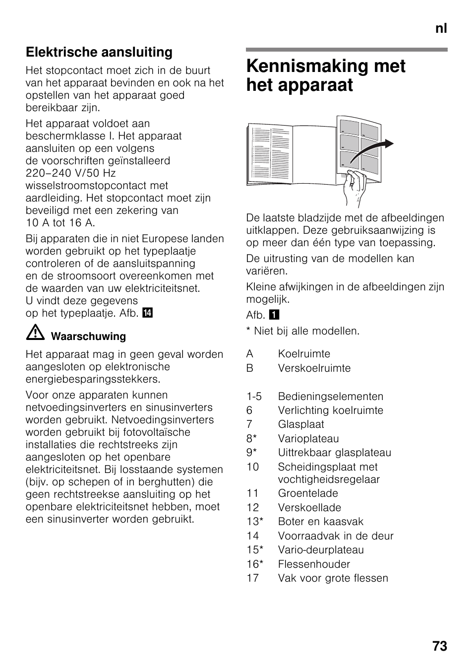 Elektrische aansluiting, Kennismaking met het apparaat, Nl 73 elektrische aansluiting | Neff KI8513D30 User Manual | Page 73 / 87
