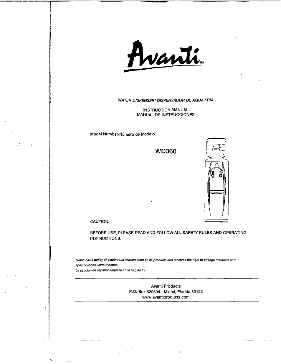 Avanti WD360 User Manual | 13 pages